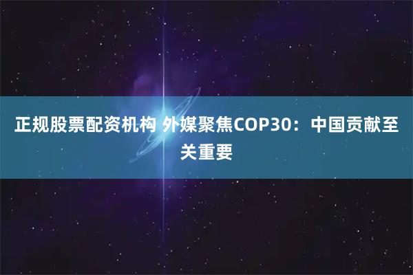 正规股票配资机构 外媒聚焦COP30：中国贡献至关重要