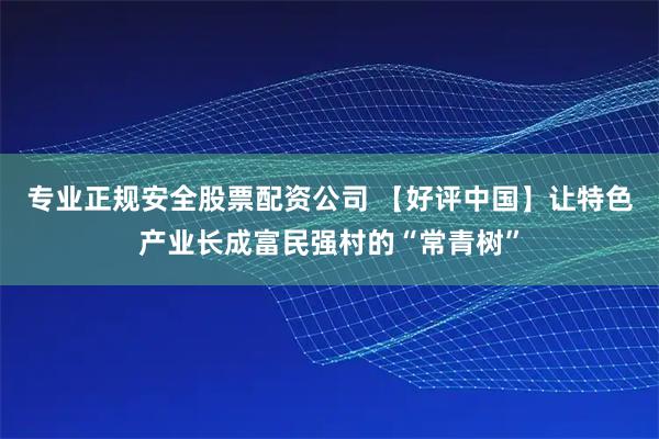 专业正规安全股票配资公司 【好评中国】让特色产业长成富民强村的“常青树”